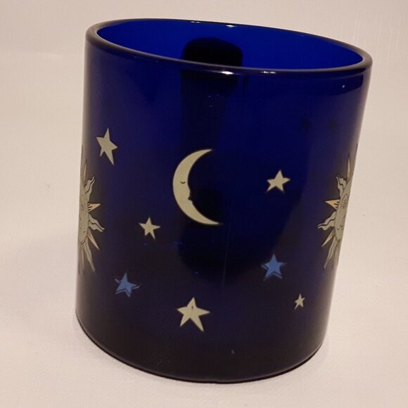 Vintage Libbey Coffee Mug Cobalt Blue Glass Celestial FRIENDS - Picture 3 of 9